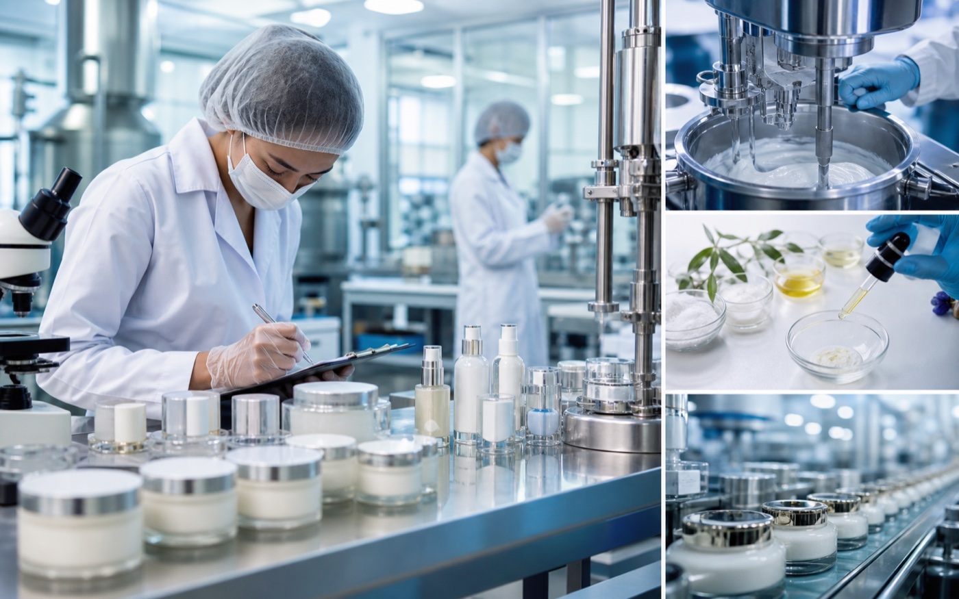 Cosmetic manufacturing and quality control in a clean laboratory setting